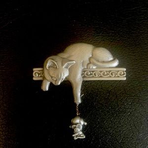 Cat Brooch/Pin Initialed “JJ”